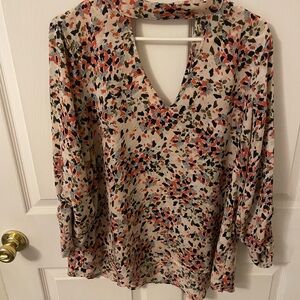 My Michelle Cream V-Neck Blouse with Full Sleeves